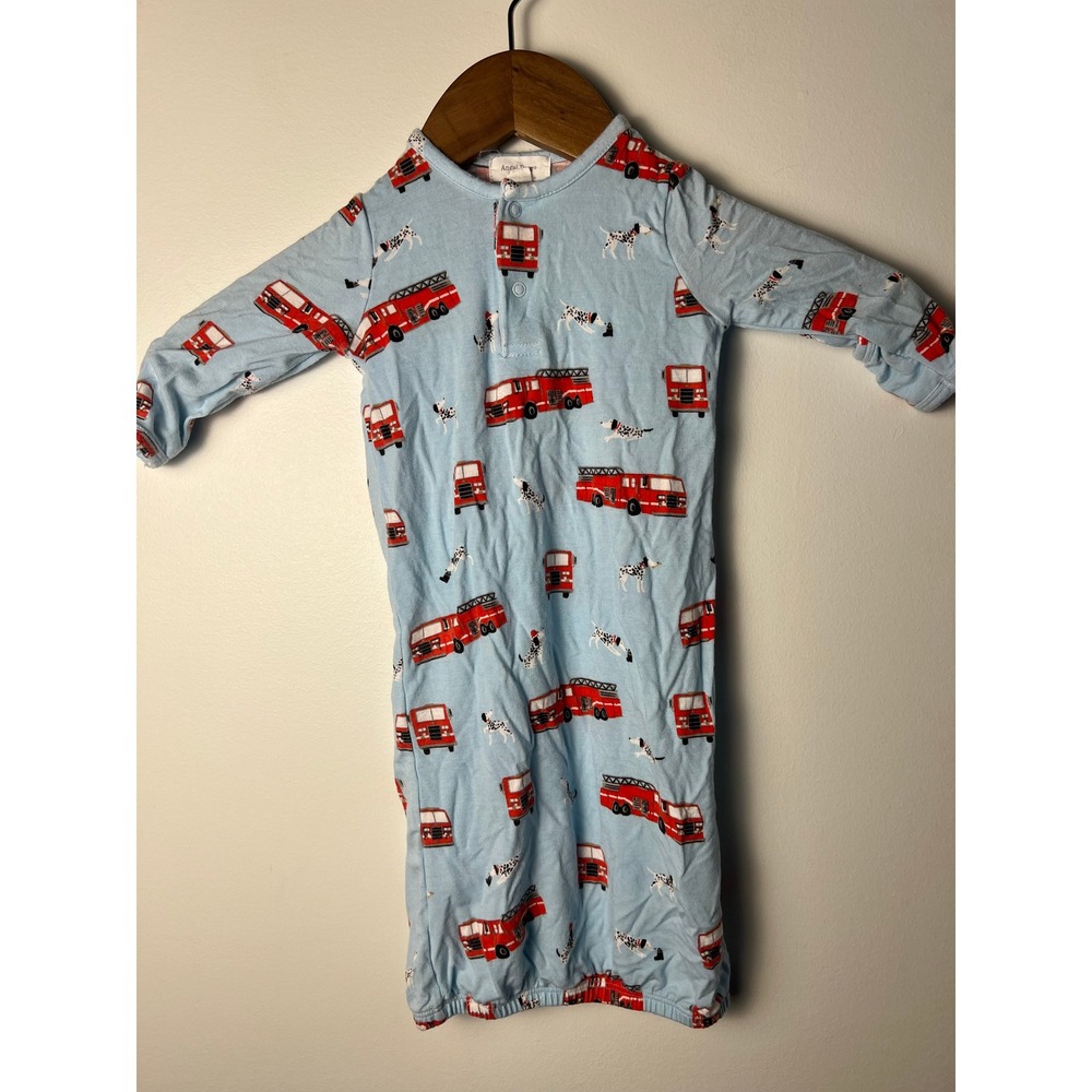Angel Dear Fire Truck Gown‎ Baby 0-3M Blue Bamboo Viscose Dalmatian Dog Sleeper